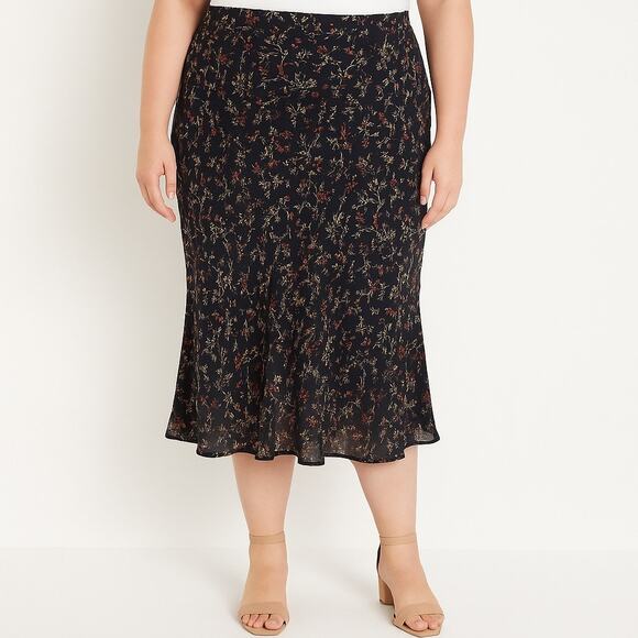The Vintage Twin Black Floral High Waisted Pencil Flared Midi Skirt Size 3XL - Picture 1 of 6